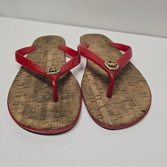 Michael Kors Red Jelly Cork Thong Sandals Flip Flops Women's 9 - Picture 3 of 8